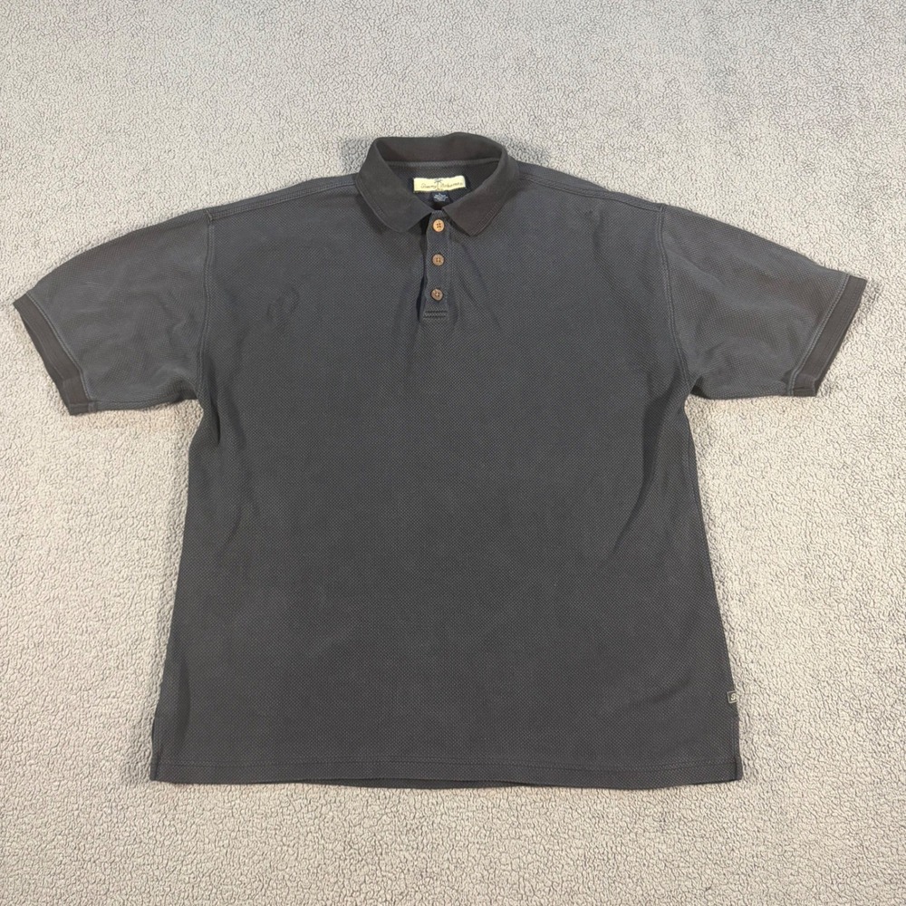 Tommy Bahama Mens Large Gray Silk Cotton Waffle Knit Polo Shirt Short Sleeve
